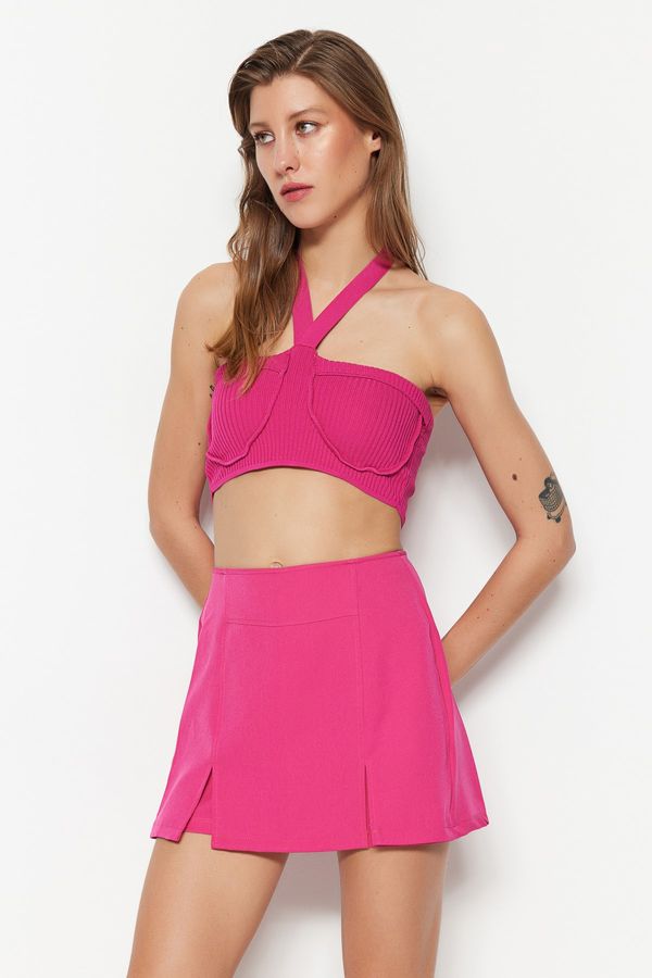 Trendyol Trendyol Fuchsia Double Slit Super Mini Weave Shorts Skirt