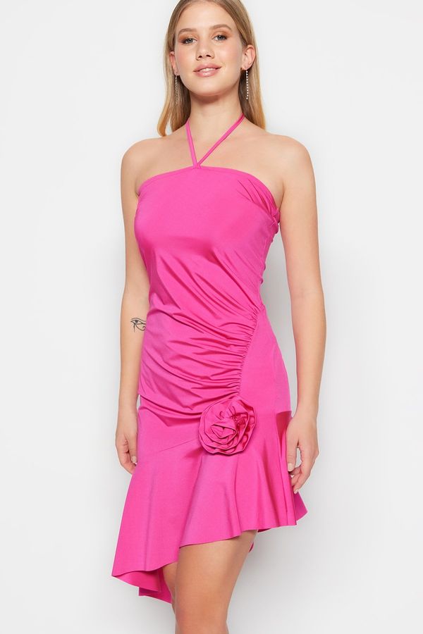 Trendyol Trendyol Fuchsia Fitted Knitted Elegant Evening Dress