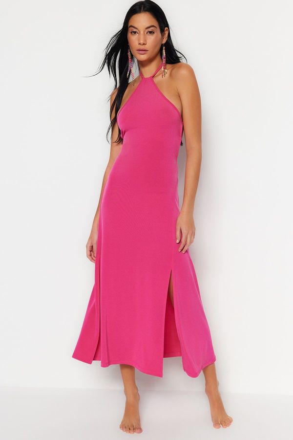 Trendyol Trendyol Fuchsia Fitted Maxi Knitted Backless Beach Dress