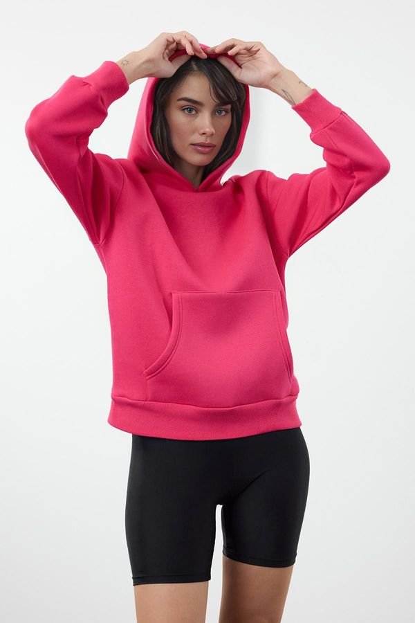 Trendyol Trendyol Fuchsia Fuchsia Hooded Regular/Normal Pattern Knitted Sweatshirt