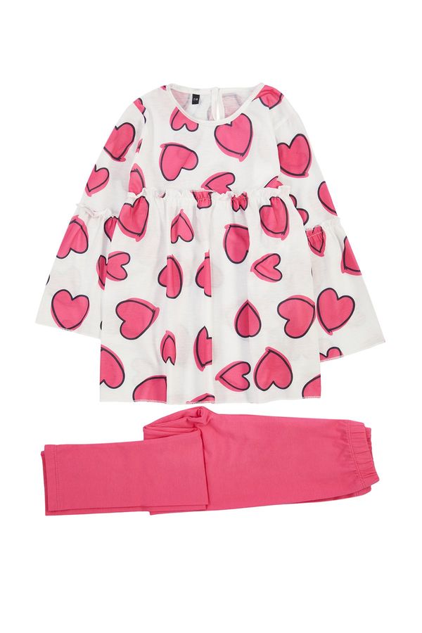 Trendyol Trendyol Fuchsia Girl Seasonal-Thin Heart Patterned Cotton Knitted Bottom-Top Set