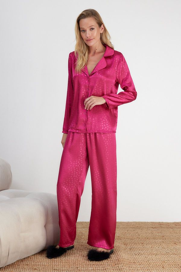 Trendyol Trendyol Fuchsia Heart Satin Woven Pajama Set