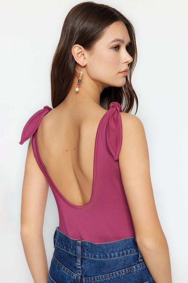 Trendyol Trendyol Fuchsia Lace-Up Detailed Pool Collar, Low-Cut Back Knitted Body