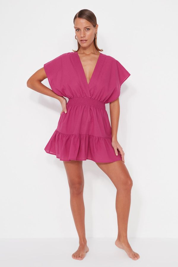 Trendyol Trendyol Fuchsia Mini Woven Backless 100% Cotton Beach Dress