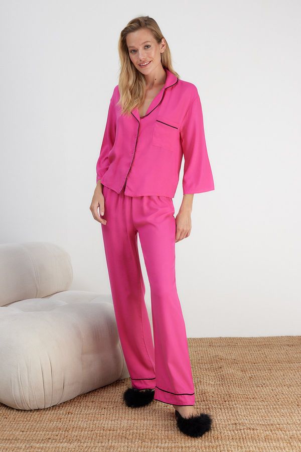 Trendyol Trendyol Fuchsia Piping Viscose Shirt-Pants Woven Pajamas Set