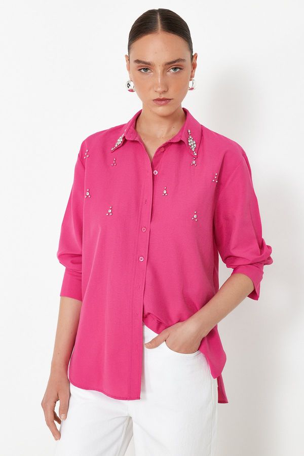 Trendyol Trendyol Fuchsia Stone Detailed Regular Fit Shirt