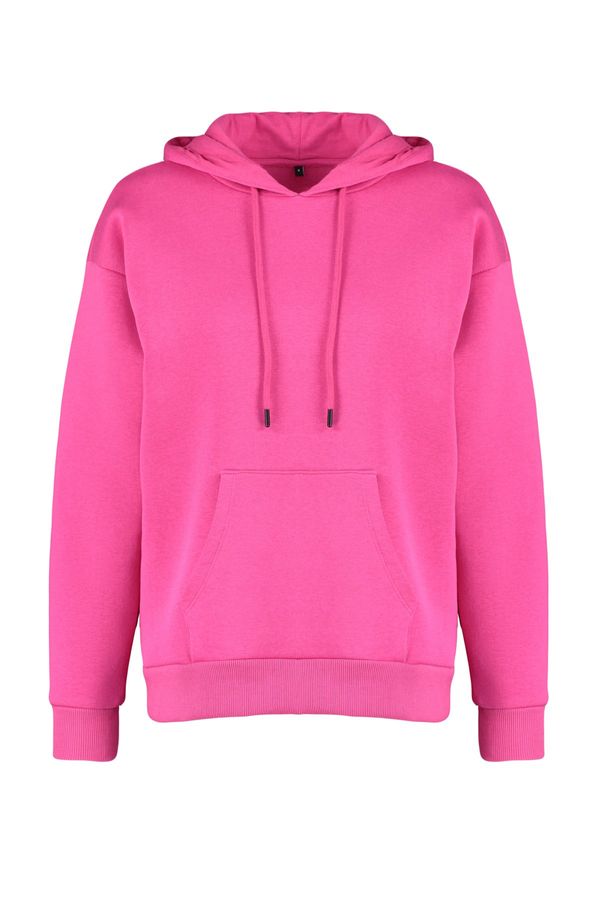 Trendyol Trendyol Fuchsia Thick Fleece Inside Oversize/Wide Fit with a Hooded Basic Knitted Sweatshirt