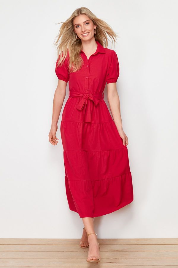 Trendyol Trendyol Fuchsia Wide Cut Shirt Collar Maxi Woven Dress