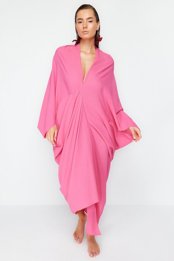 Trendyol Trendyol Fuchsia Wide Fit Maxi Woven Gathered Beach Dress