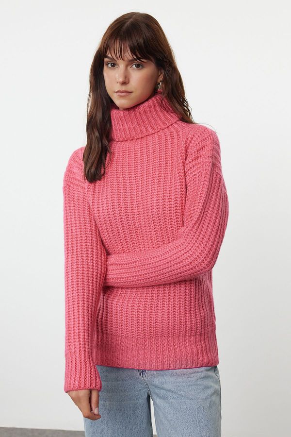 Trendyol Trendyol Fuchsia Wide Fit Soft Textured Basic Knitwear Sweater