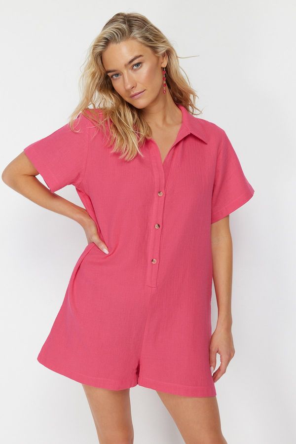 Trendyol Trendyol Fuchsia Wide Fit Woven Muslin 100% Cotton Jumpsuit