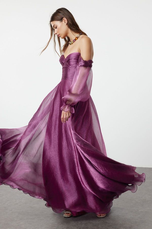 Trendyol Trendyol Fuchsia Woven Tulle Long Elegant Evening Dress