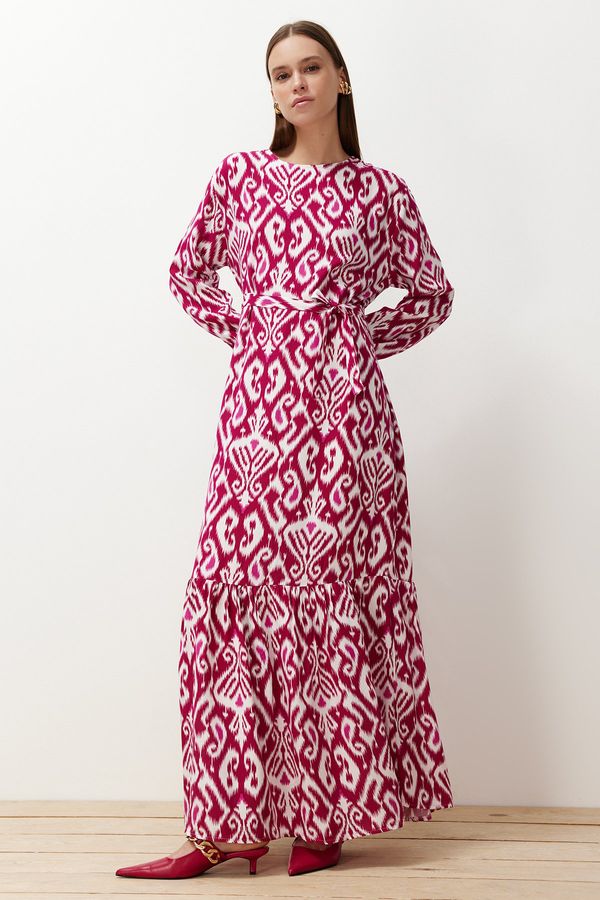 Trendyol Trendyol Fuchsia Wrap Patterned Belted Viscose Woven Dress