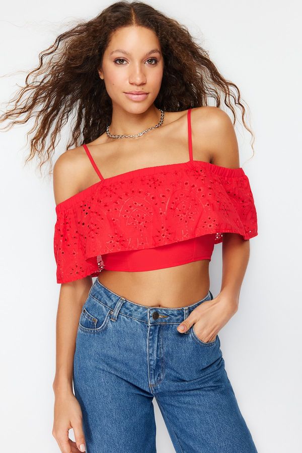 Trendyol Trendyol Garnet Blossom Brode Crop Woven Blouse