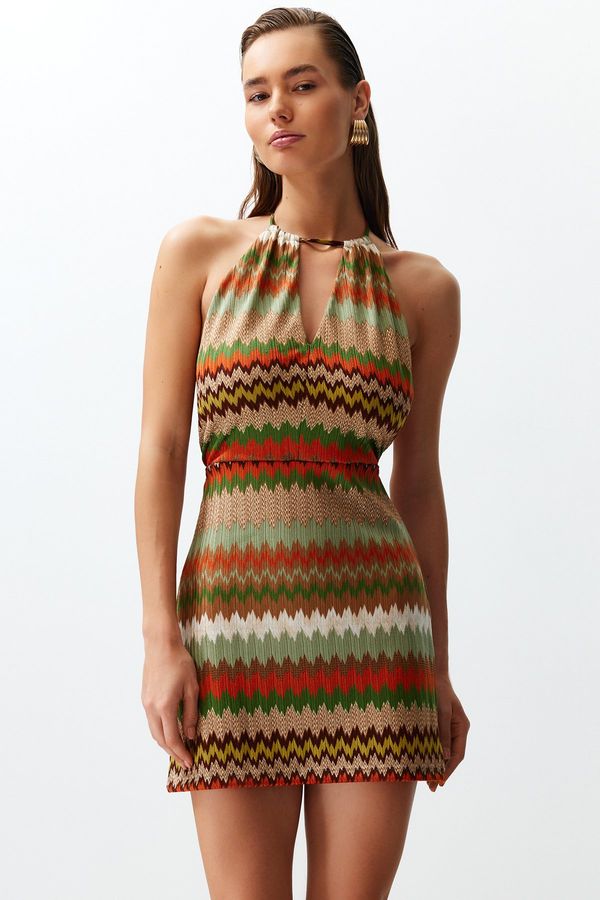 Trendyol Trendyol Geometric Patterned Mini Knitted Cut Out/Window Knitwear look Beach Dress