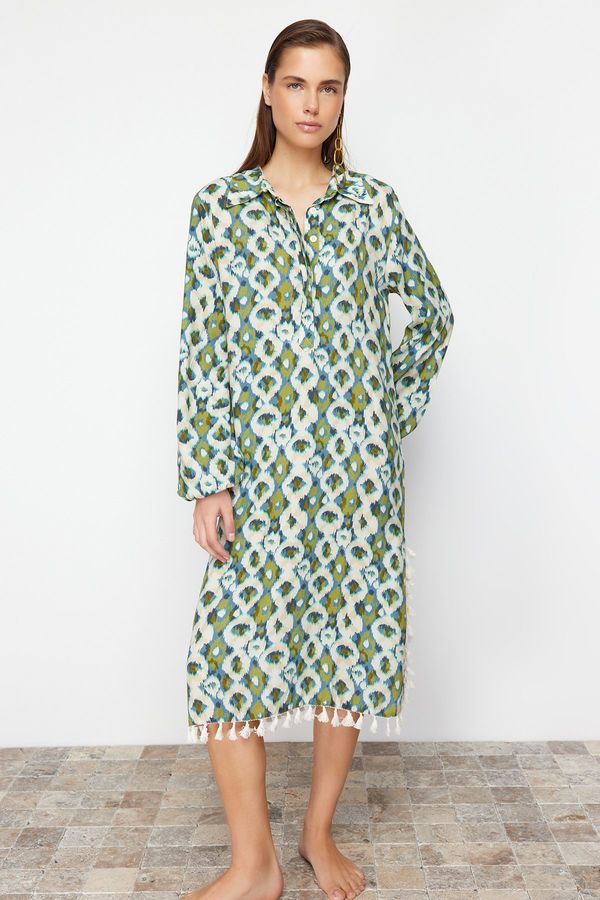 Trendyol Trendyol Geometric Print Maxi Woven Tassel Beach Dress