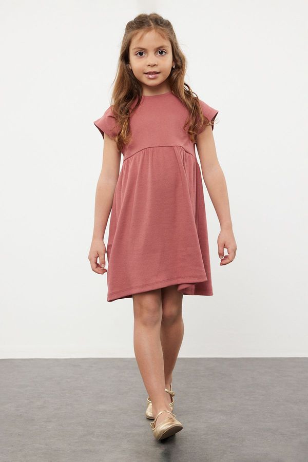 Trendyol Trendyol Girl's Dusty Rose Ruffle Short Sleeve Knitted Dress