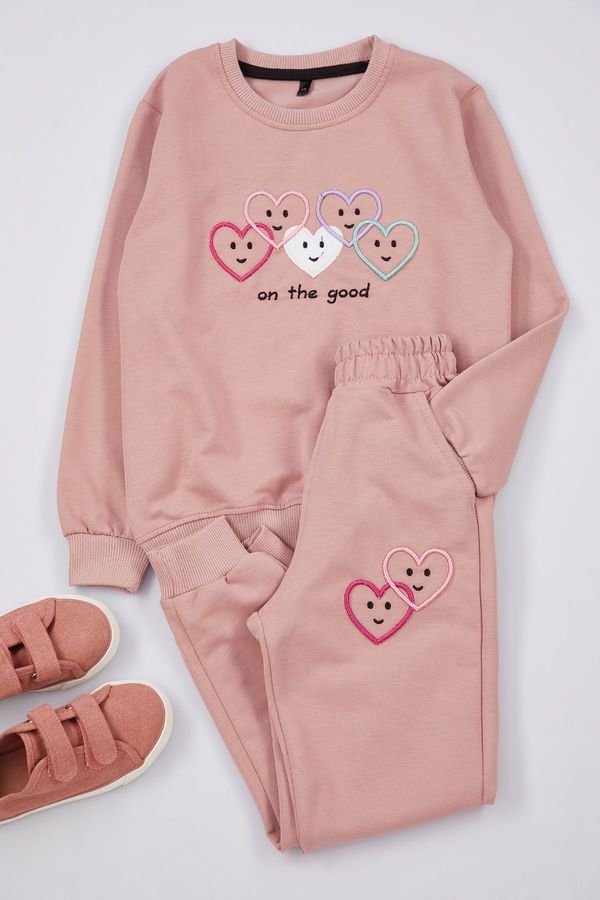 Trendyol Trendyol Girl's Rose Heart Patterned Pajama Set Knitted Bottom-Top Set