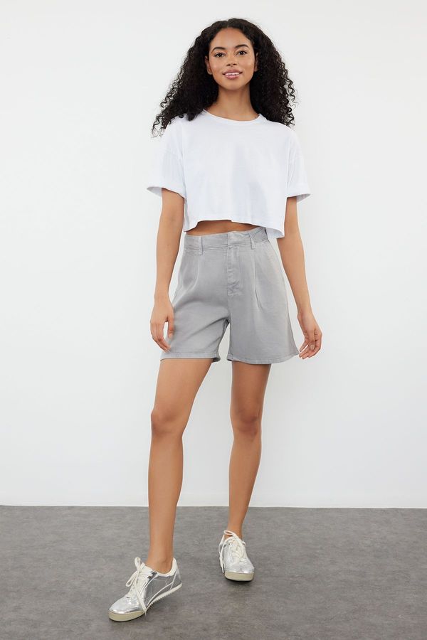 Trendyol Trendyol Gray 100% Tencel™ Pleated Denim Shorts & Bermuda