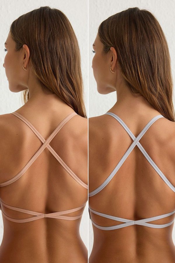 Trendyol Trendyol Gray-Beige 2-pack Seamless String Strap Non-wired Cupless Bralette Knitted Bra
