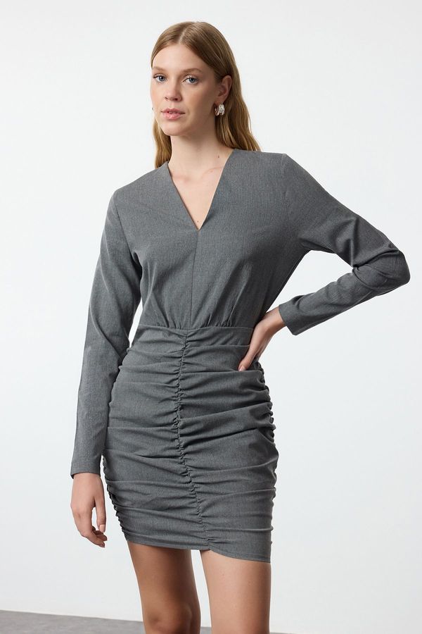 Trendyol Trendyol Gray Body-hugging Drape Detailed Mini Woven Dress