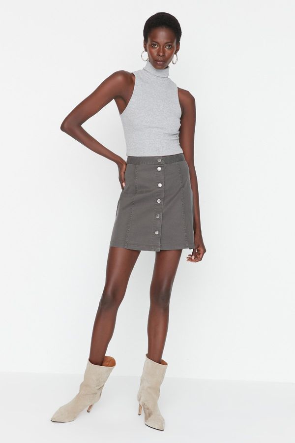 Trendyol Trendyol Gray Button Detailed Mini Woven Skirt