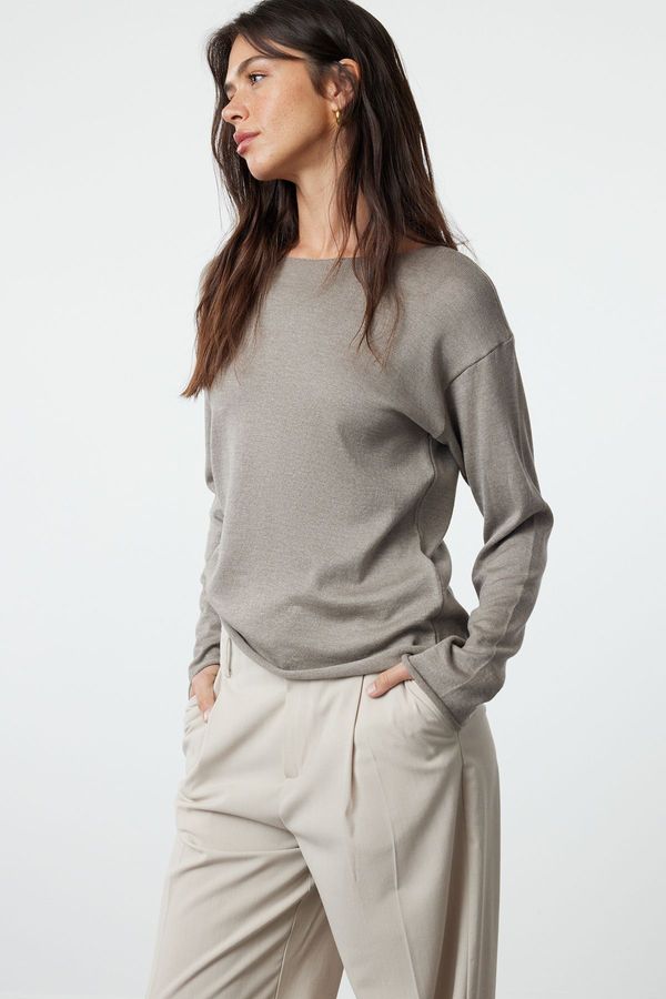 Trendyol Trendyol Gray Cotton Transparent Look Fine Knitwear Sweater