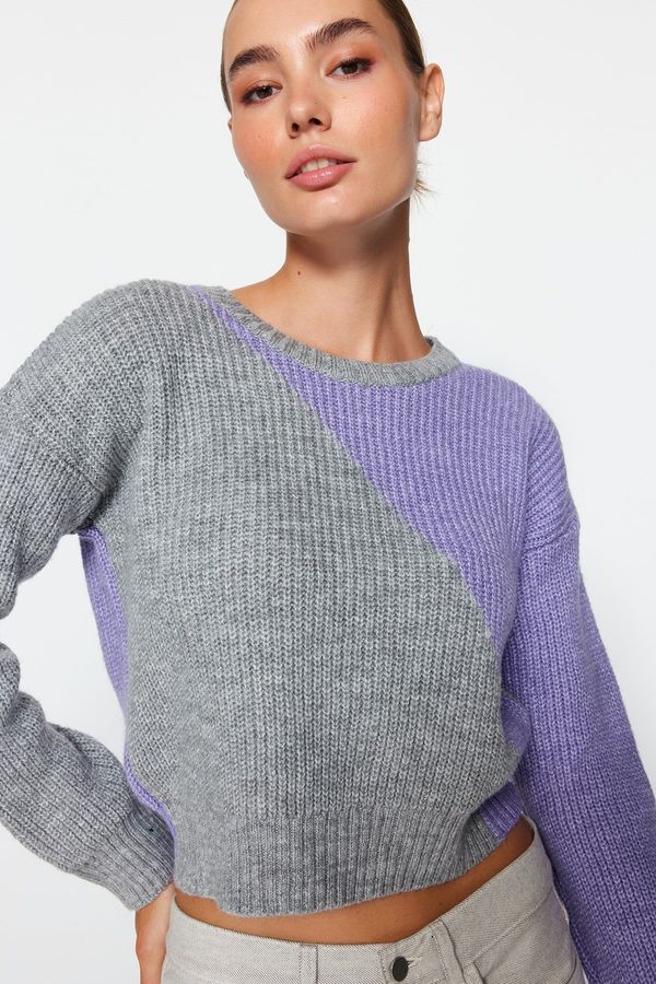 Trendyol Trendyol Gray Crop Color Block Knitwear Sweater