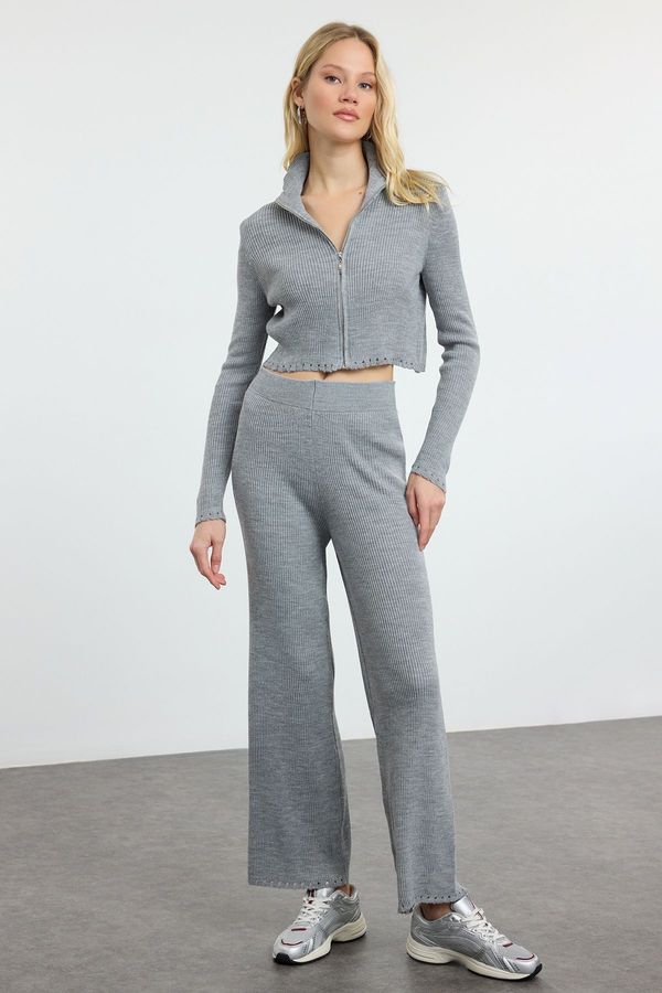 Trendyol Trendyol Gray Draped Detailed Zippered Knitwear Top-Bottom Set