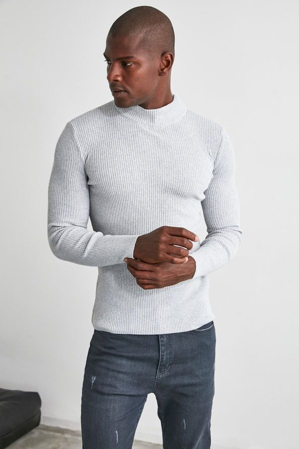 Trendyol Trendyol Gray Fitted Half Turtleneck Plain Knitwear Sweater