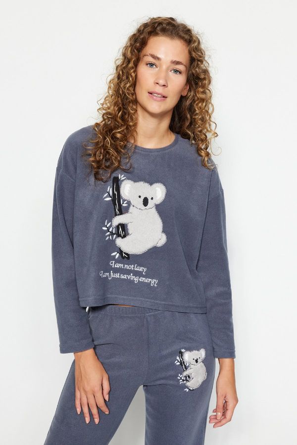 Trendyol Trendyol Gray Fleece Koala Pattern Tshirt-Pants and Knitted Pajamas Set