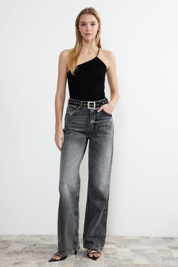 Trendyol Trendyol Gray High Waist Wide Leg Jeans