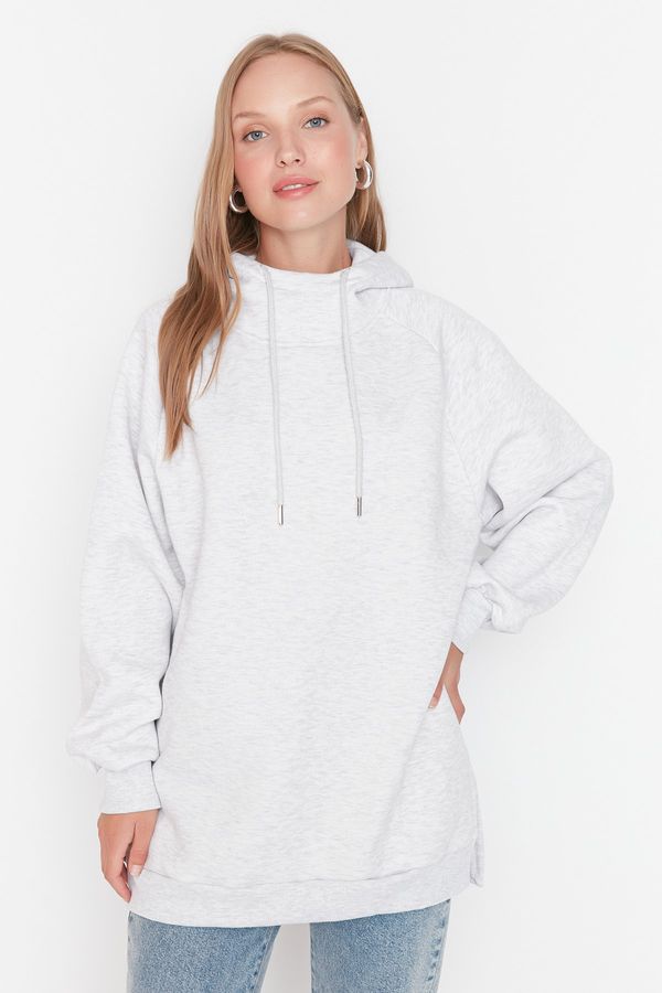 Trendyol Trendyol Gray Hooded Oversize Rayon Knitted Sweatshirt.