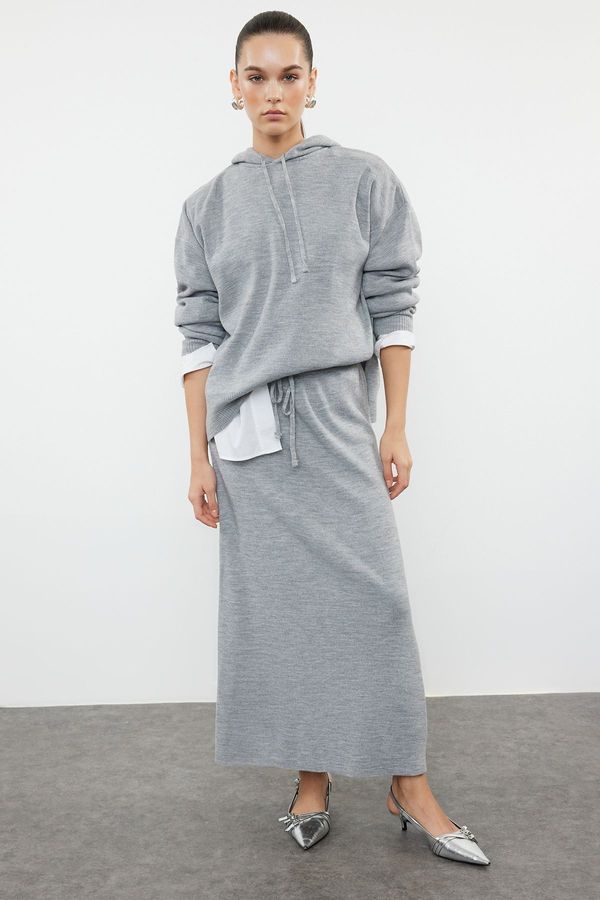 Trendyol Trendyol Gray Hooded Sweater-Skirt Knitwear Bottom-Top Set