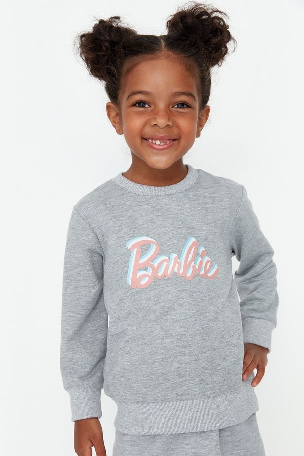 Trendyol Trendyol Gray Melange Barbie Licensed Girls' Knitted Sweatshirt