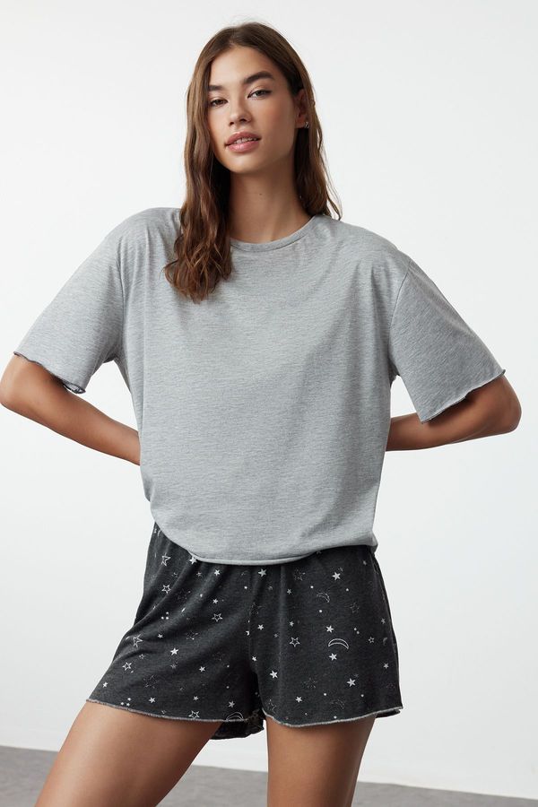 Trendyol Trendyol Gray Melange Cotton Galaxy Patterned Knitted Pajama Set