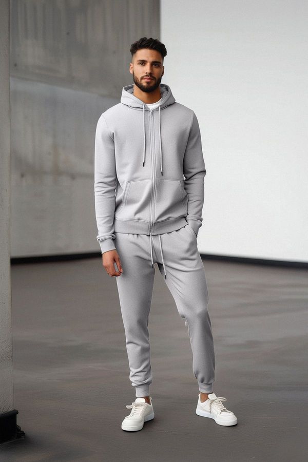 Trendyol Trendyol Gray Melange Oversize/Wide Cut Hooded Basic Tracksuit Set