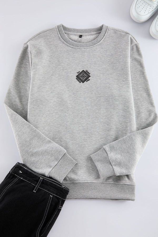 Trendyol Trendyol Gray Melange Regular/Normal Cut Puffy Printed Sweatshirt