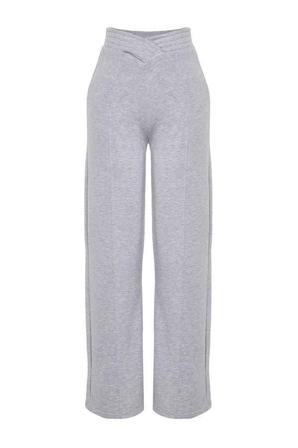 Trendyol Trendyol Gray Melange Thick Wide Leg Knitted Sweatpants with Waist Detail