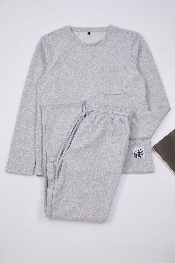 Trendyol Trendyol Gray Men's Label Detailed Knitted Pajama Set