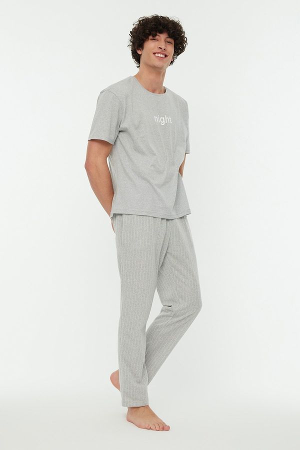 Trendyol Trendyol Gray Men's Printed Knitted Pajamas Set