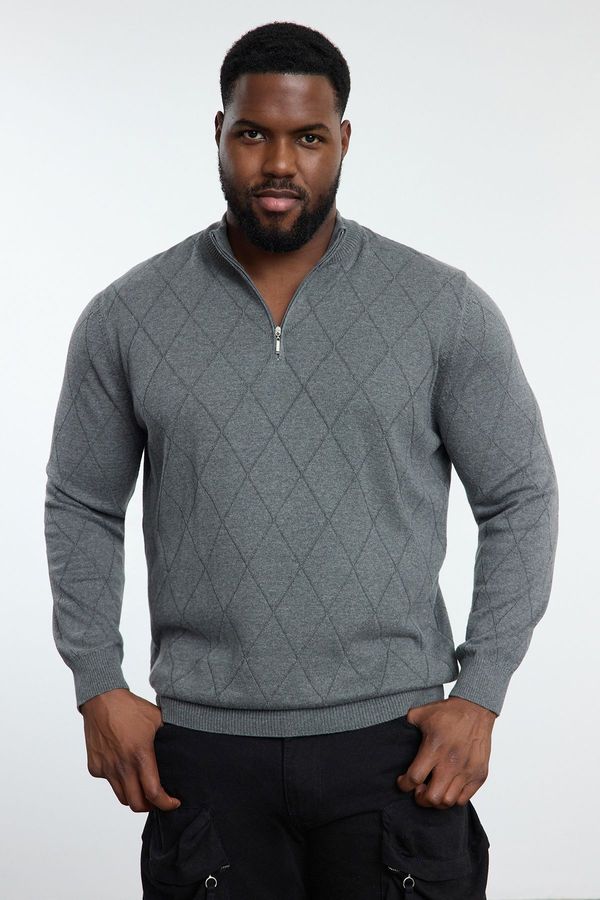 Trendyol Trendyol Gray Men's Regular Half Turtleneck Baklava Knitwear Plus Size Sweater