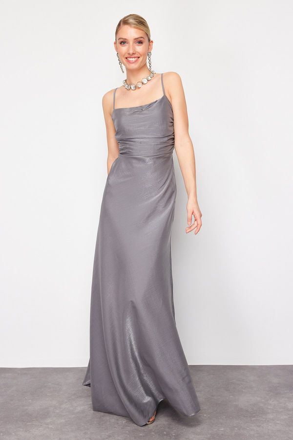 Trendyol Trendyol Gray Metallic Woven Long Evening Dress