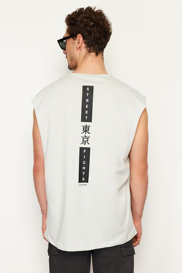 Trendyol Trendyol Gray Oversize Fit Far East Printed Athlete-T-Shirt