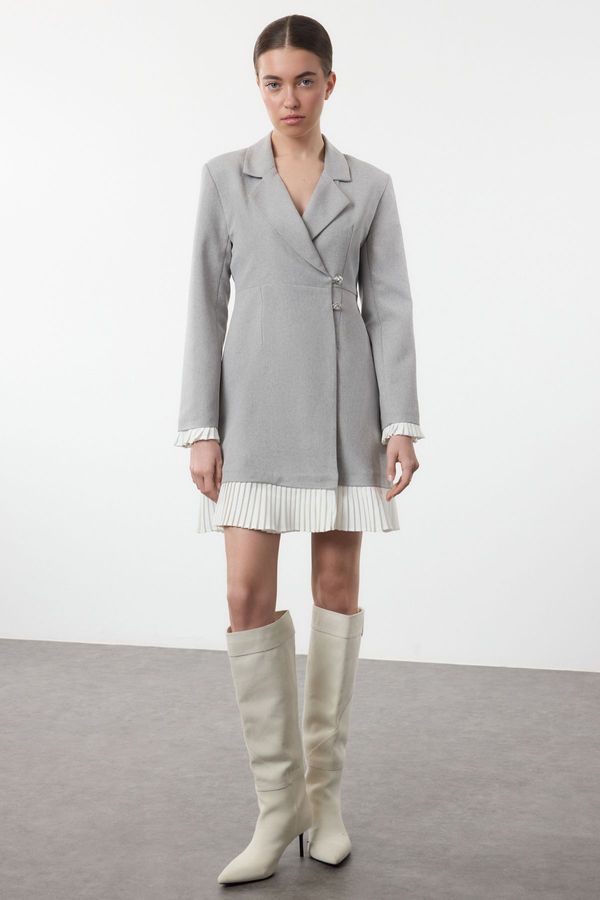 Trendyol Trendyol Gray Pleated Mini Woven Jacket Dress