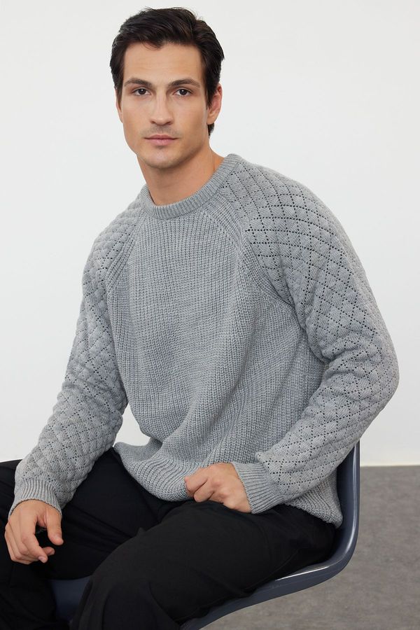 Trendyol Trendyol Gray Regular Crew Neck Textured Knitwear Sweater