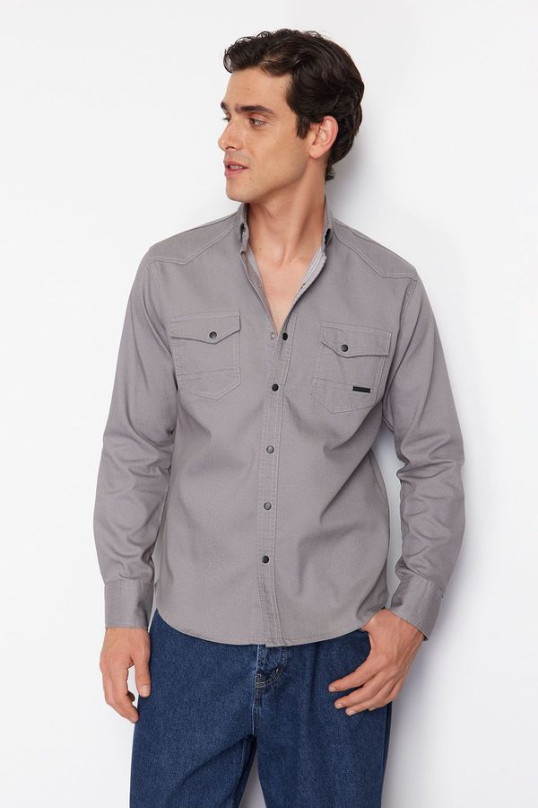 Trendyol Trendyol Gray Regular Fit Denim Shirt with Snap Fasteners