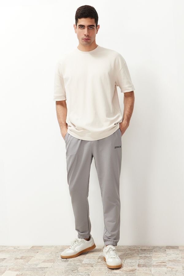 Trendyol Trendyol Gray Regular Fit Printed Elastic Leg Sweatpants