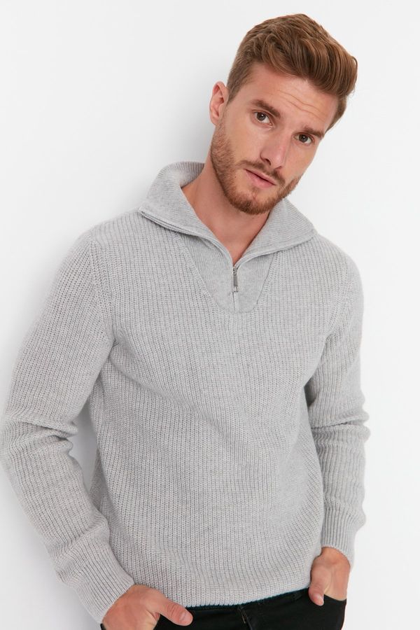 Trendyol Trendyol Gray Regular Fit Zippered Turtleneck Knitwear Sweater