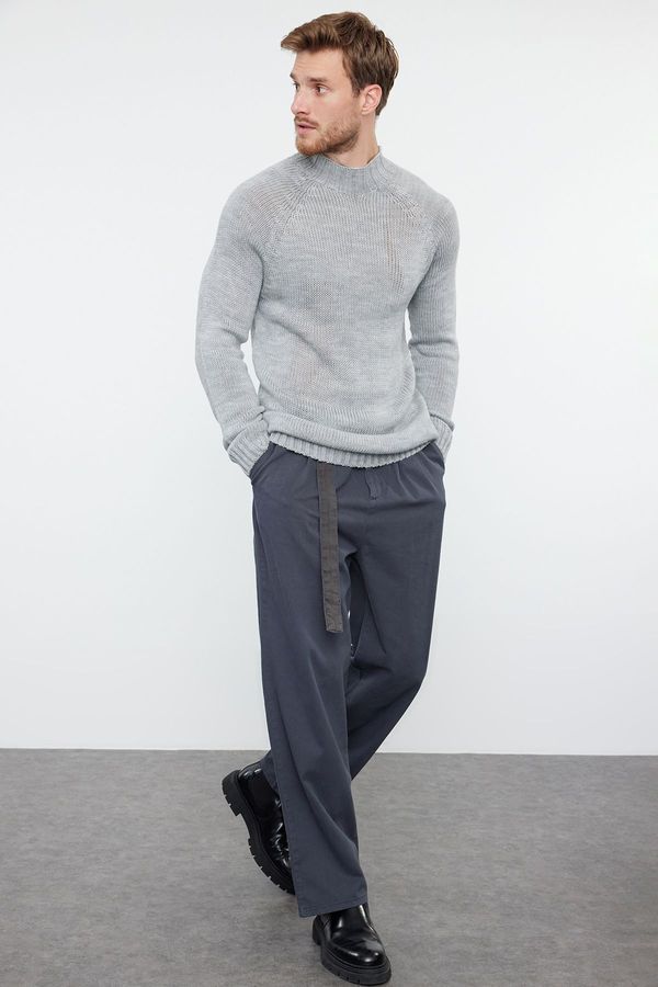 Trendyol Trendyol Gray Slim Fit Turtleneck Half Turtleneck Raglan Sleeve Seamless Basic Knitwear Sweater